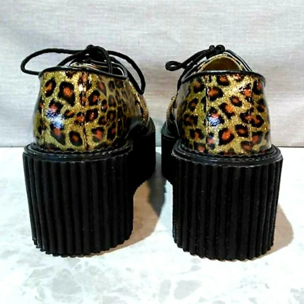 New Demonia Sparkling Leopard Print Platform Creepers - Picture 5 of 12